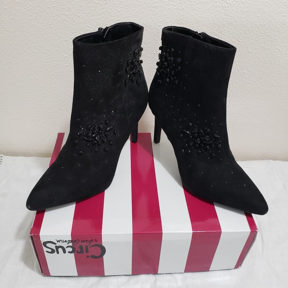 Circus Black Beaded High Heel Boots Booties  Size 7 New